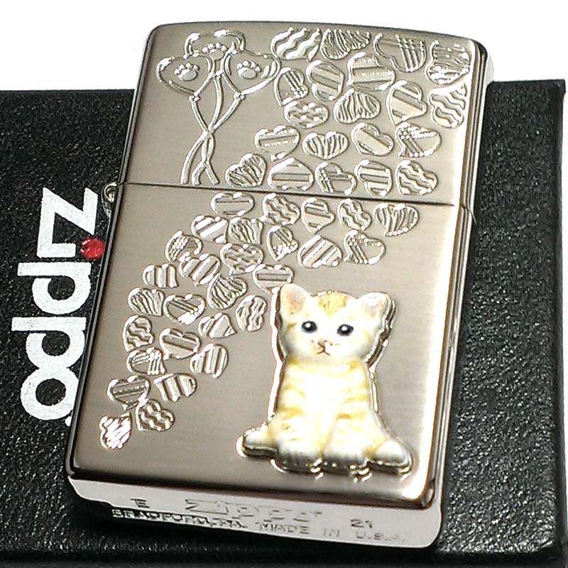 ZIPPO ライター ネコ kitten herart cream シルバー ジッポ 猫 可愛い ハート 立体ネコメタル 女性 レディース ねこ かわいい おし...