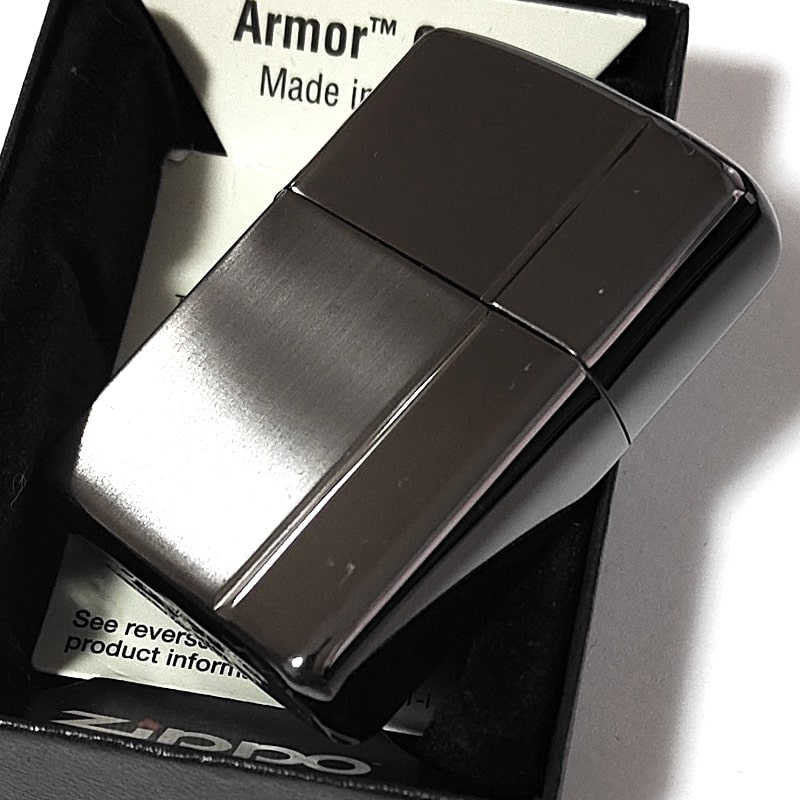 【訳あり】ZIPPO ライター アーマー サテン＆ミラー 彫刻 両面加工 スタンダード ジッポ ブラック かっこいい 重厚 シンプル おしゃれ 高級 メンズ