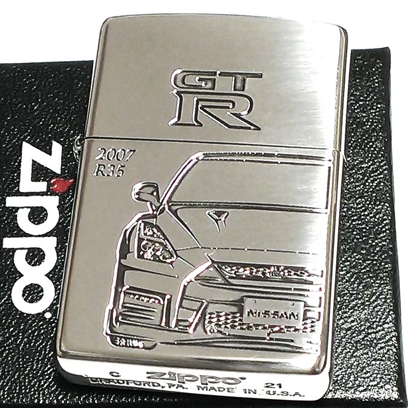 ZIPPO ライター NISSAN GT-R NISMO R35 ジッポ 車 限定 日産公認モデル シリアル入り シルバーイブシ 両面加工 ジッポー かっこいい メンズ ギフト プレゼント 動画有り