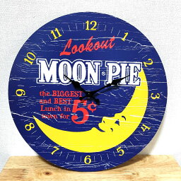 掛時計 Moonpie ウッド クロック ムーンパイ 壁掛け アメリカン 雑貨 アンティーク インテリア かわいい お菓子 ブルー ネイビー イエロー カフェ お店 店舗 可愛い