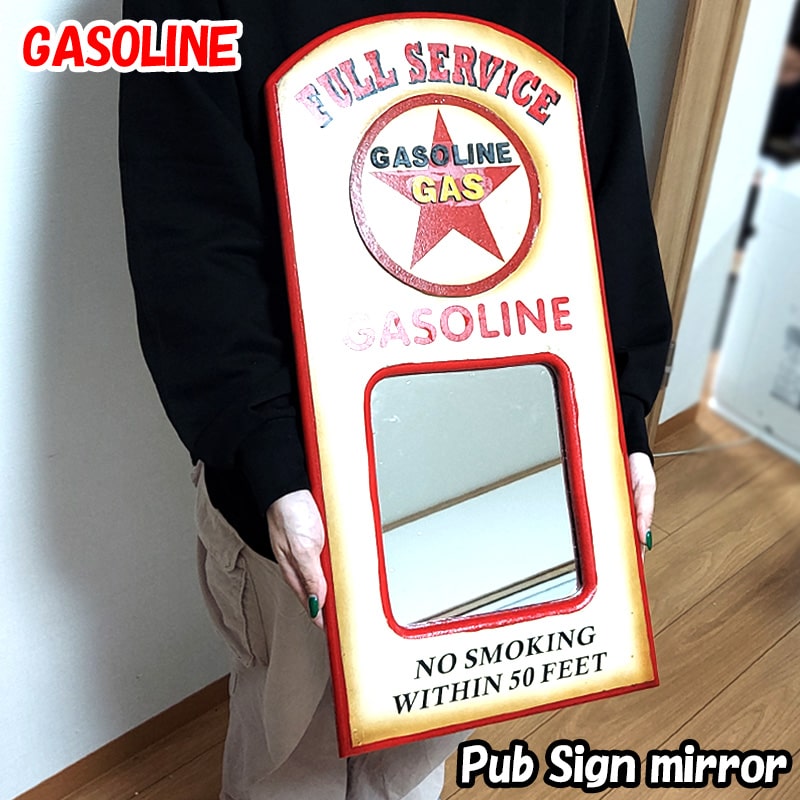 鏡 アンティーク 木製 ガソリン 壁掛け ウォールミラー GASOLINE 高級感 おしゃれ 大きい お洒落 イン..