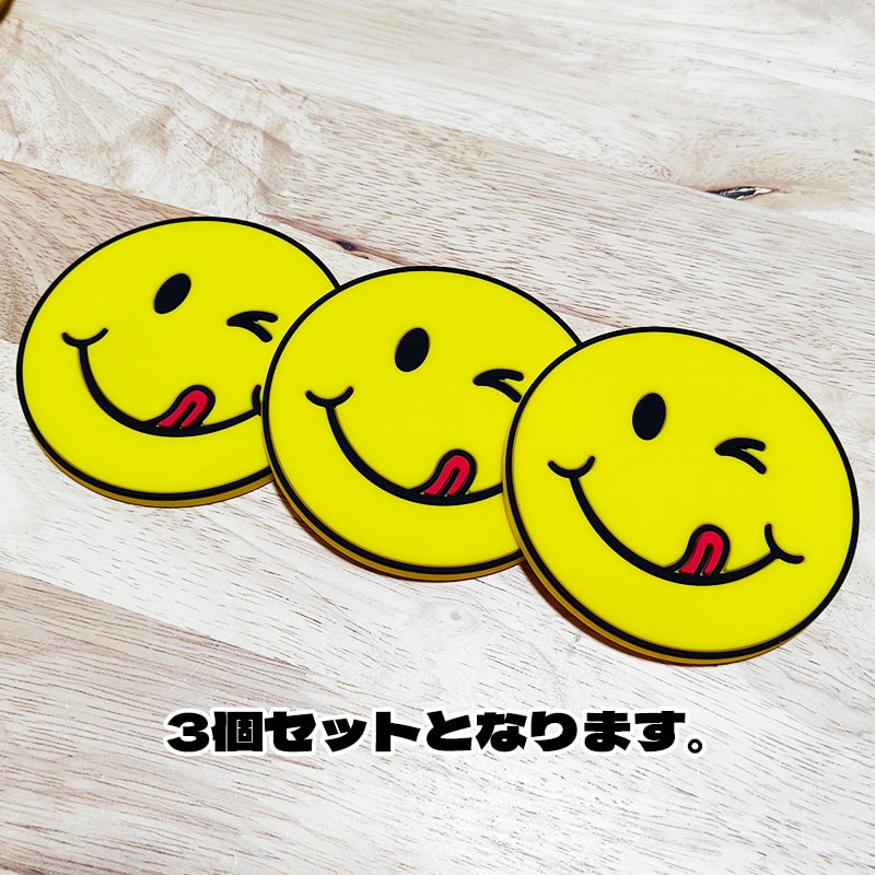 コースター ラバー スマイル アメリカン 3個入り イエロー 雑貨 ポップ レトロ かわいい SMILE アンティーク インテリア おしゃれ カフェ バー レストラン 店舗 3