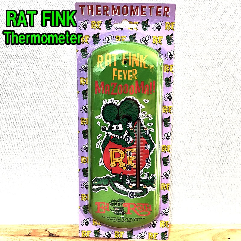 温度計 RAT FINK ブリキ看板 サーモメーター ラットフィンク アメリカン R.F. キャラクター 雑貨 ネズミ レトロ ディスプレイ 壁掛け ガレージ 緑 おしゃれ グリーン インテリア アンティーク …