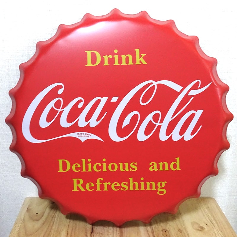 ブリキ看板 ボトルキャップ コカコーラ アンティーク COCA-COLA ロゴ 壁飾り 赤 かわいい 正規品 アメリカン 雑貨 インテリア レッド おしゃれ 可愛い カフェ 店舗 バーのサムネイル