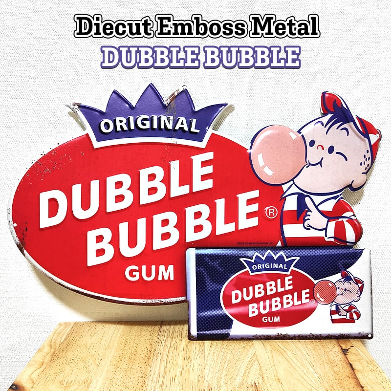 ブリキ看板 ダブルバブル エンボスメタルサイン DUBBLE BUBBLE ガム かわいい アンティーク ロゴ 壁飾り ビンテージ アメリカン 雑貨 正規品 インテリア おしゃれ 可愛い カフェ 店舗