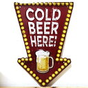 ブリキ看板 ポップ 矢印 ビンテージ ビール COLD BEER HERE お酒 アンティーク ジョッキ ガレージ バー 居酒屋 プレート 壁飾り アメリカン ...