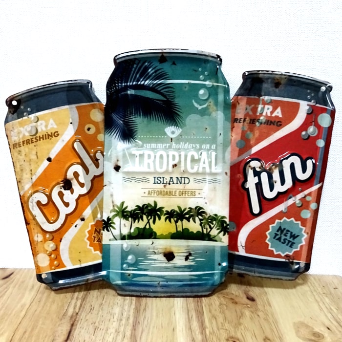 ブリキ看板 可愛い トロピカル ジュース ビンテージ TROPICAL Drinks アンティーク かわいい ガレージ プレート 壁飾り アメリカン 雑貨 インテリア おしゃれ サーファー カフェ 店舗