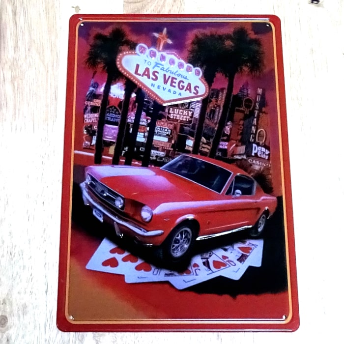 ブリキ看板 ラスベガス ビンテージ 車 LAS VEGAS 