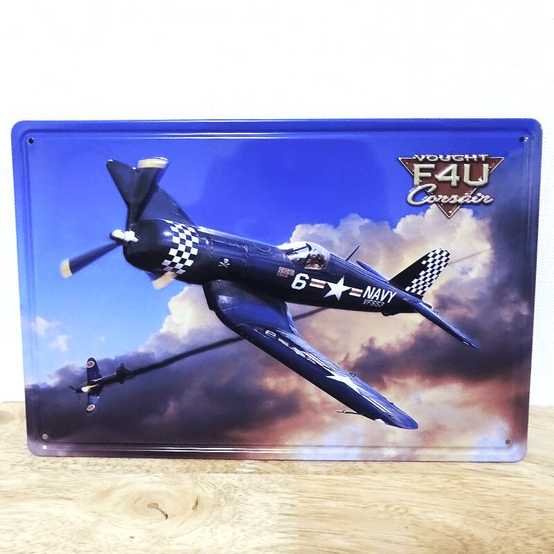 ブリキ看板 アンティーク ビンテージ F4U CORSAIR アーミー 戦闘機 ガレージ かわいい プレート 壁飾り アメリカン 雑貨 インテリア おしゃれ 可愛い サーファー カフェ 店舗