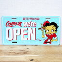 看板 ベティ・ブープ オープン コマーシャルプレート アンティーク OPEN かわいい 水色 Betty Boop ガレージ 可愛い 壁飾り アメリカン パステル おしゃれ 雑貨 インテリア ディスプレイ カフェ 店舗 バー レストラン