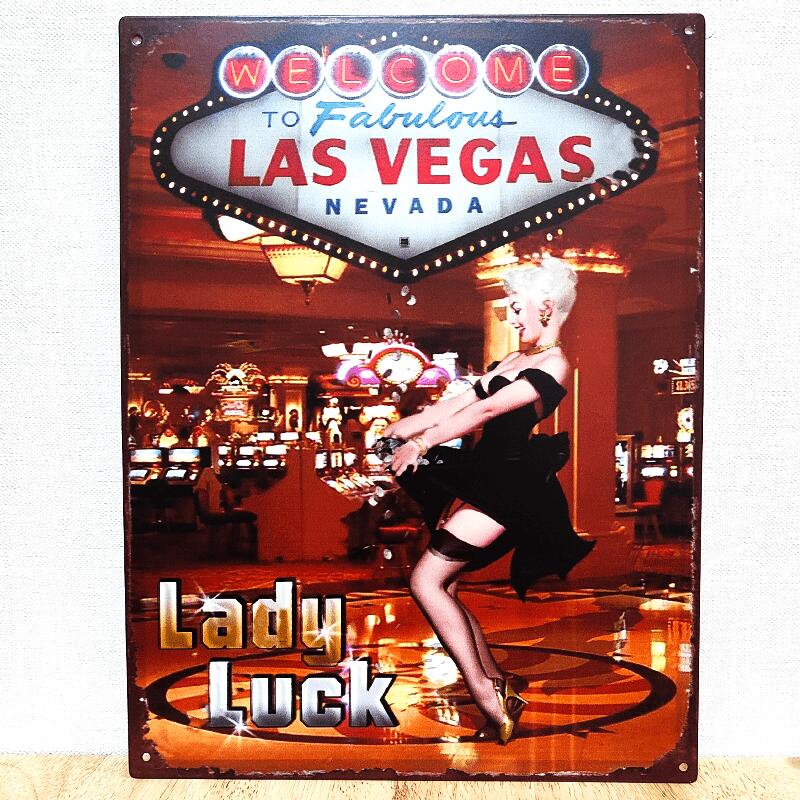 リキ看板 セクシー アンティーク Lady Luck ガレージ プレート ビンテージ 壁飾り かわいい アメリカン 雑貨 インテリア おしゃれ 可愛い バー レストラン カフェ 店舗