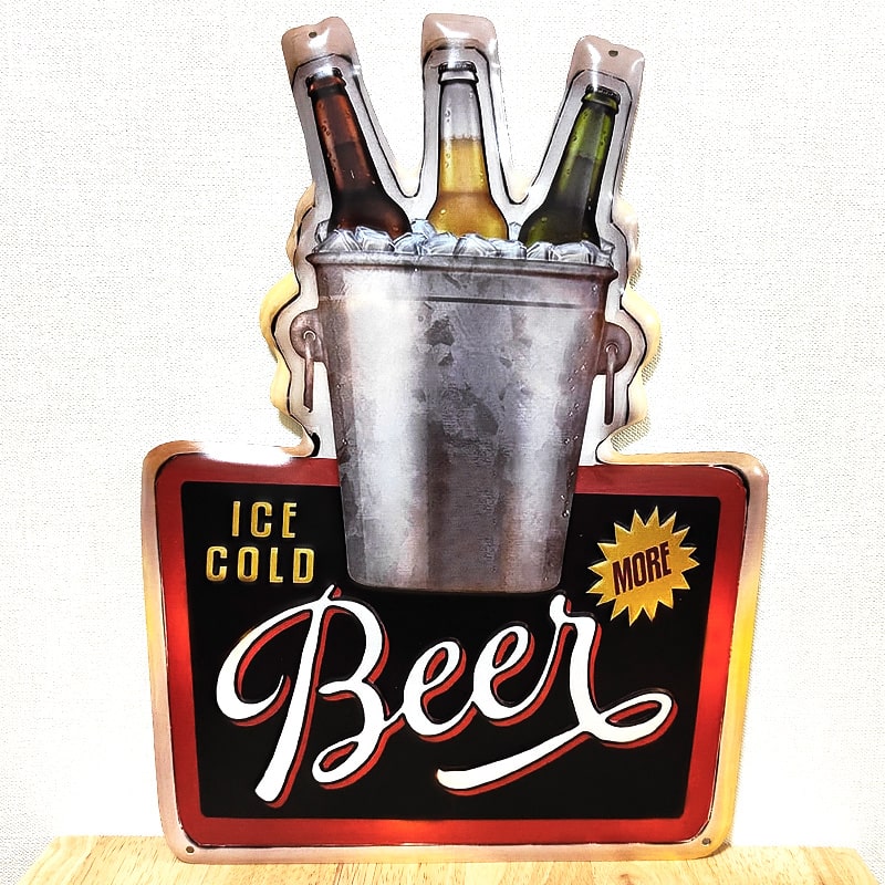 【20％OFF スーパーSALE対象】ブリキ看板 アンティーク エンボスプレート ICE COLD Beer アメリカン 雑貨 ビール お酒 壁飾り レトロ かわいい ビンテージ おしゃれ バー カフェ 店舗