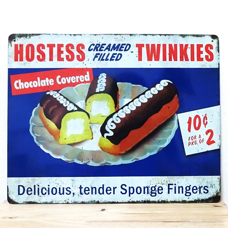 ブリキ看板 Hostess Twinkies プレート メタルサイン かわいい ビンテージ スイーツ アメリカン雑貨 部屋　アンティーク インテリア カフェ お店 バー 店舗
