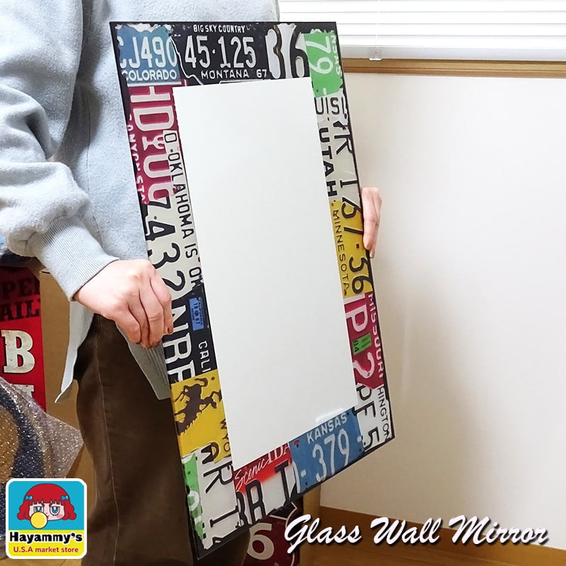ウォールミラー 鏡 アメリカン ナンバープレート 壁掛け インテリア 雑貨 アンティーク ビンテージ お..