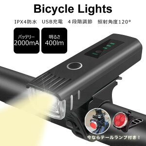 【byebye SALE】自転車 ライト ヘッドライト テールライト 充電式 LED 自動点灯 明るい usb 充電 ケーブル付き 防水 点滅 点灯 照射角度 120° 250ルーメン 4段階調節 2000mA 取り付け簡単 夜道 照明通販格安セール情報 楽天 通販