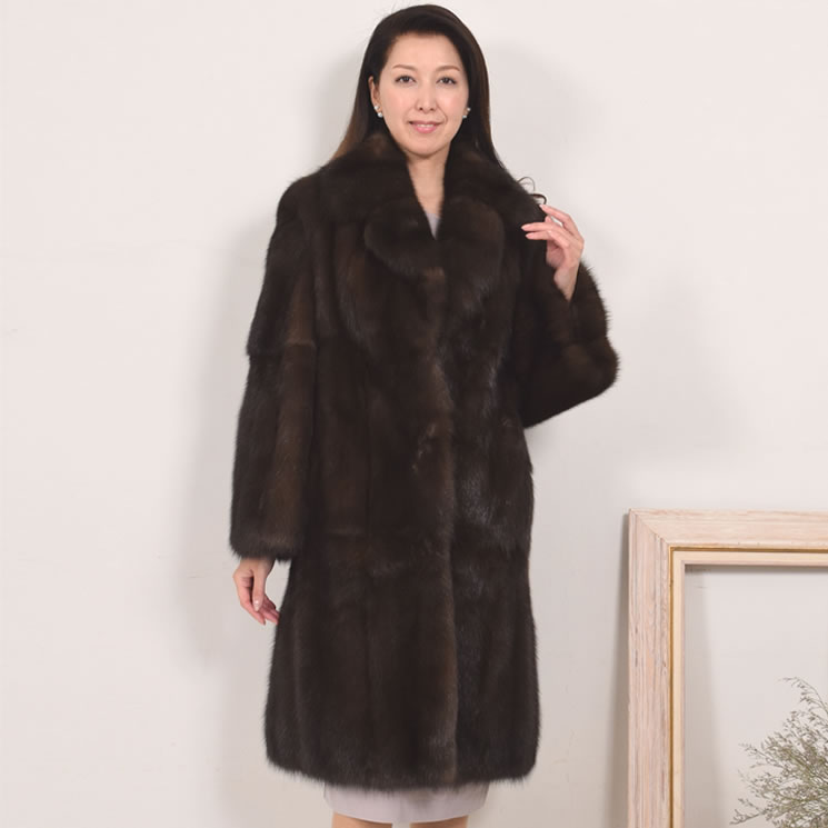 ロシアン セーブル(ファーム)ファー ロングコート (SS4912)毛皮 コート レディース 毛皮コート coat シルクコート 結婚式 軽量 ファーコート 絹レディス 女性用 リアルファー ミセス ファッション 40代 50代