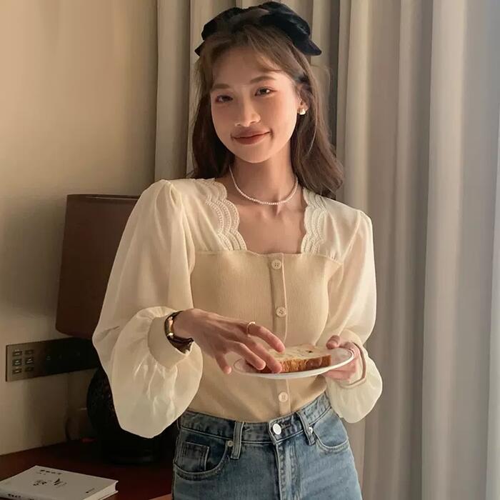 カジュアル きれいめ 可愛い 大人 エレガント レディース シアー 異素材ミックス レイヤード風 プルオーバー カットソー ニット