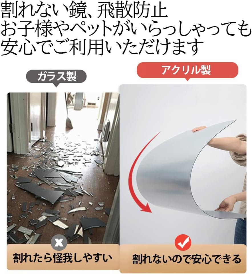 か カガミ 高精細 おしゃれ 壁掛け 取付簡単 30×30cm ミラー アクリル セット 貼る 全身鏡 鏡 飛散防止 自由組合わせ 割れない