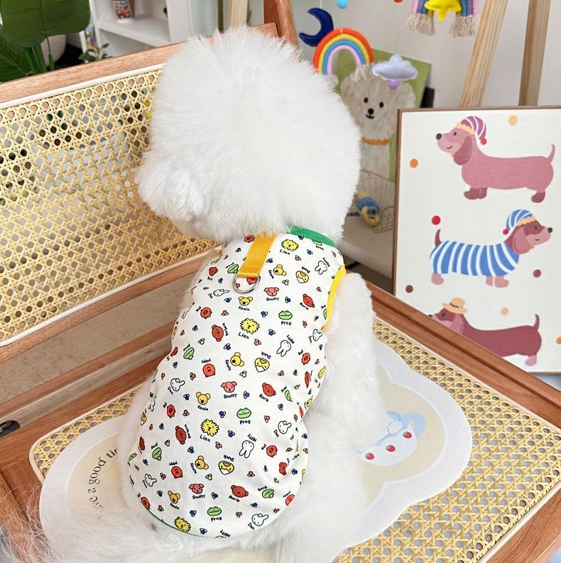 トイプード ペットウェア 薄手 キャラクター柄 かわいい おしゃれ リード穴付き 通気性 綿100% 中型犬 小型犬 春夏 タンクトップ