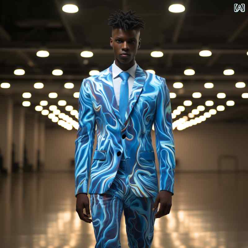 派 パフォーマンス ステージ パーティー クラブ 春秋 衣装 ボタン シングル 光沢 青 プリント グラフィ..