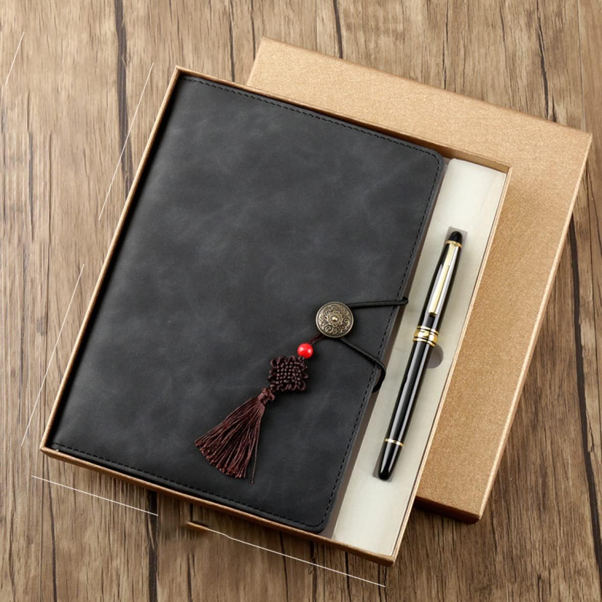 男性と女性のための弾性 ブラック 表紙デザイン:無地 ノートダイアリー ラベルジャーナル 手帳 ヴィンテージフルグレインレザー