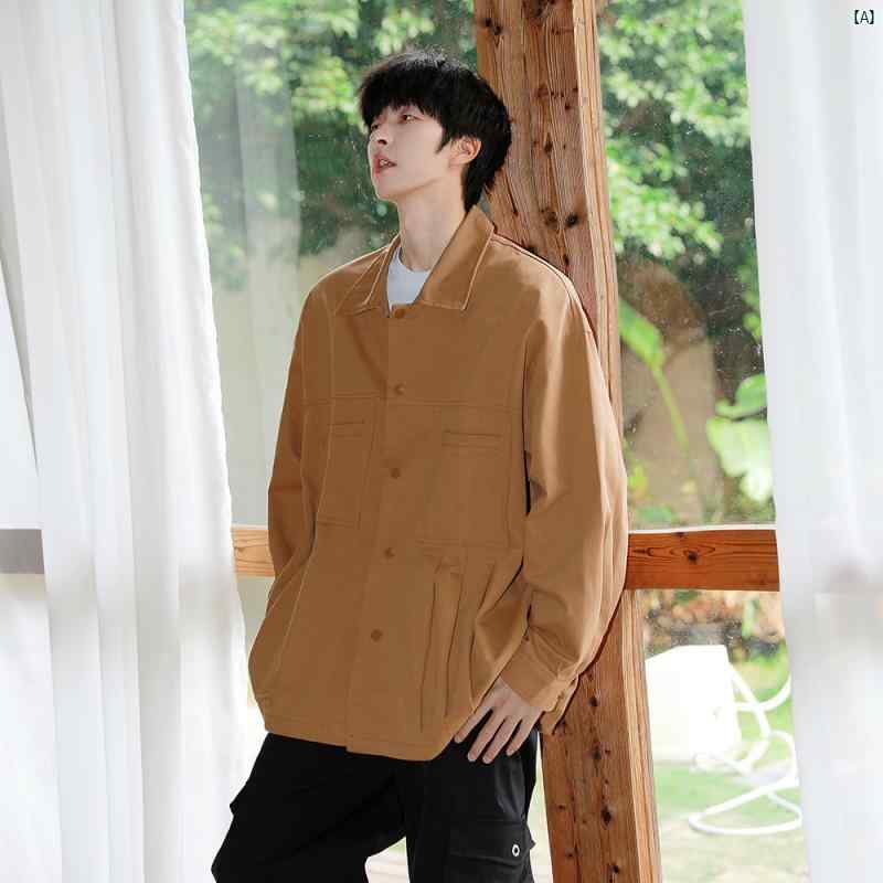 ジャケット カジュアル レトロ 春秋新 メンズ ワークジャケット カーキ