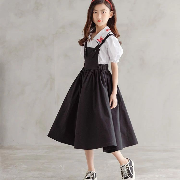 おしゃ 結婚式 カジュアル Aライン キッズ おしゃれ 子供服 きれいめ 女児 パーティー 半袖+サロペットスカート 二点セット