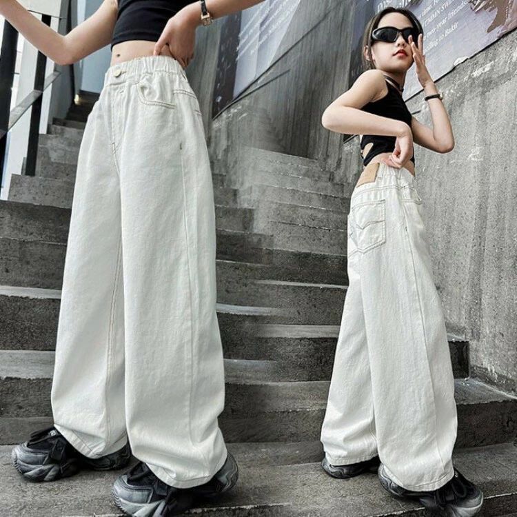 楽天hayashop子ど ロングパンツ デニム 白 おしゃれ キッズ ボトムス ジーンズ ストレートパンツ ワイドパンツ 長ズボン 子供服 デニムパンツ