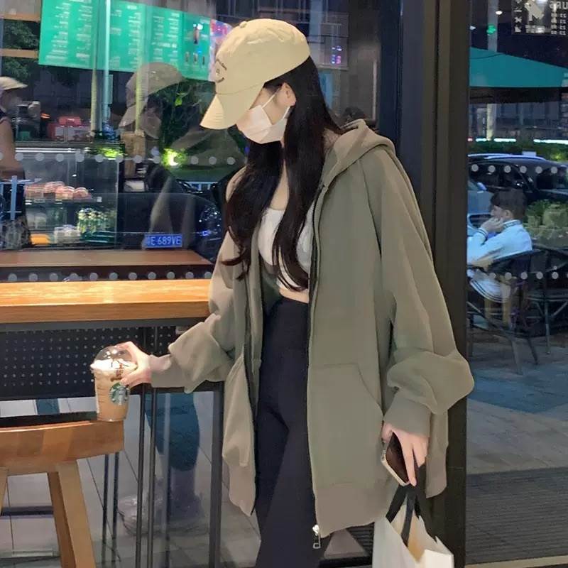 樂天商城 - 上品 大人 カジュアル シンプル きれいめ 大人可愛い ルーズ 無地 前開き ジッパー 長袖 袖あり フード付き パーカー トップス