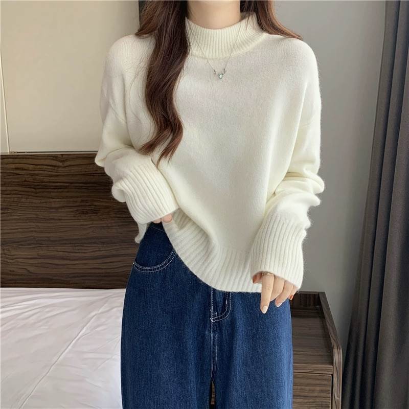 大人 カジュアル シンプル きれいめ 大人可愛い プルオーバー ルーズ タートルネック 長袖 袖あり ショート丈 セーター トップス