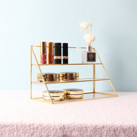 小物収納 ガラス ラック 用途収納 おしゃれ 小物整理 多用途収納 陳列台 コスメ収納 3段 棚 トライアン..