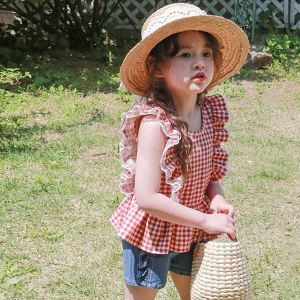 可愛い おしゃれ ジュニア 子供服 ガールズ トップス ノースリーブ シャツ フリル 女の子 キッズ 子供 服 こども 韓国こども服