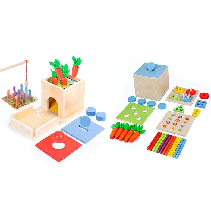 感覚教育 指先遊び 詰め合わせ 木製玩具 多機能おもちゃBOX 指先知育 指先練習 モンテッソーリ 多機能立体パズル 木のおもちゃ(3)