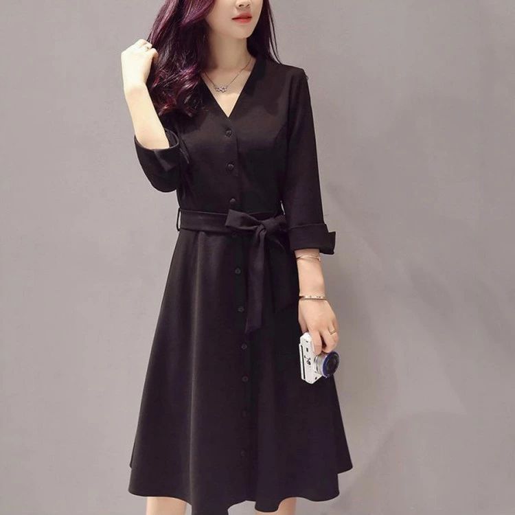 ミディアム 黒 ウエス エレガント 膝丈 50代 40代 30代 シャツワンピース パーティードレス オフィス 二次会 結婚式 長袖 春 冬