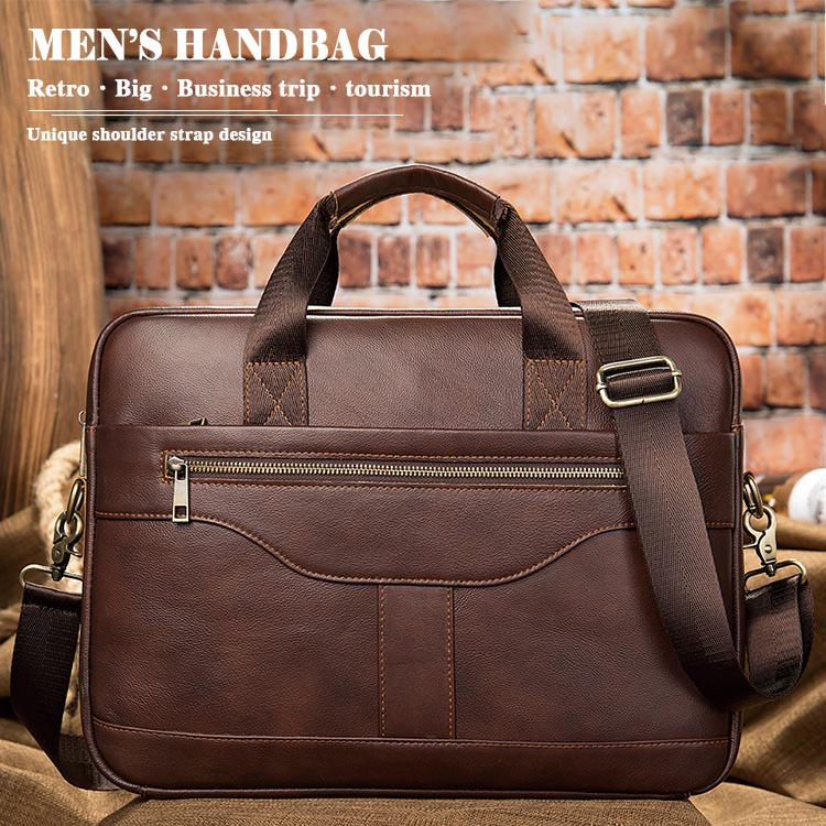 大容 軽量 ビジネスバック ファスナー付き ショルダー付 ブリーフケース ショルダーバッグ レザー 本革 バッグ ビジネス メンズ
