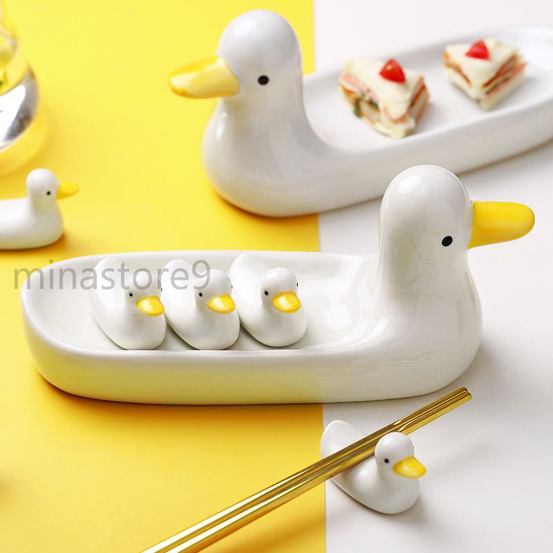 和風 飾り物 ンテリア イ 店用 家庭用 卓上小物 箸立て かわいい セラミック あひる箸置き 寿司皿 カモ箸置き カトラリーレスト