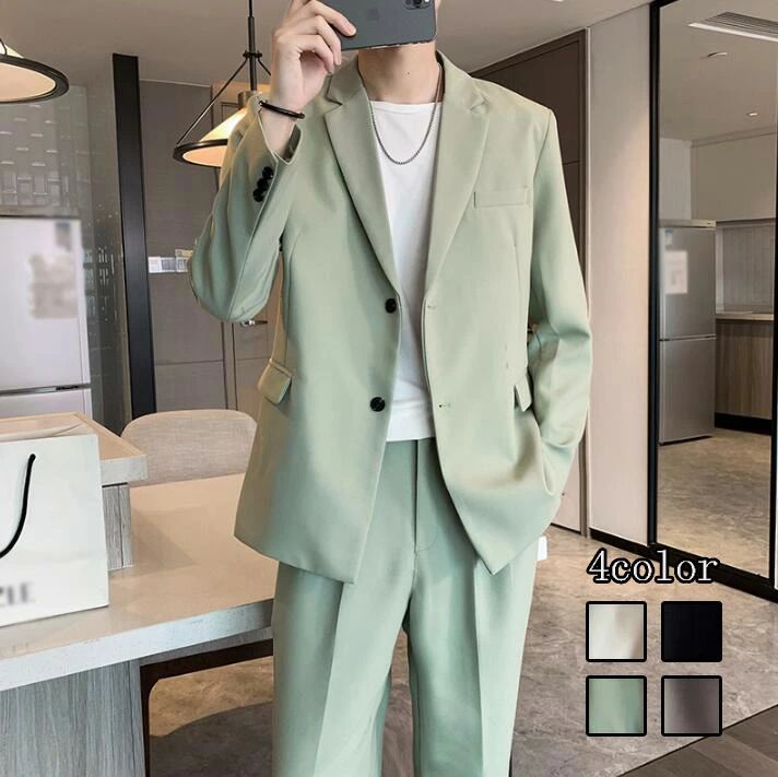 20代30代4 二次会 結婚式 OL 通勤 ジャケット+パンツ 卒業式 2ピーススーツ 無地 2点セット 高品質 メンズセットアップ 紳士用