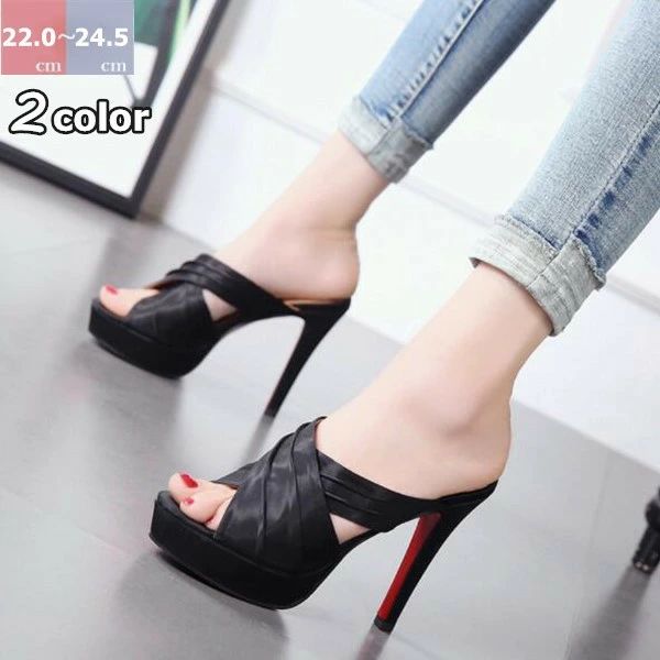 履 プラットフォーム 厚底 パーティ エナメル 小さいサイズ 大きいサイズ 美脚 靴 レディース 黒 サンダル ミュール ハイヒール