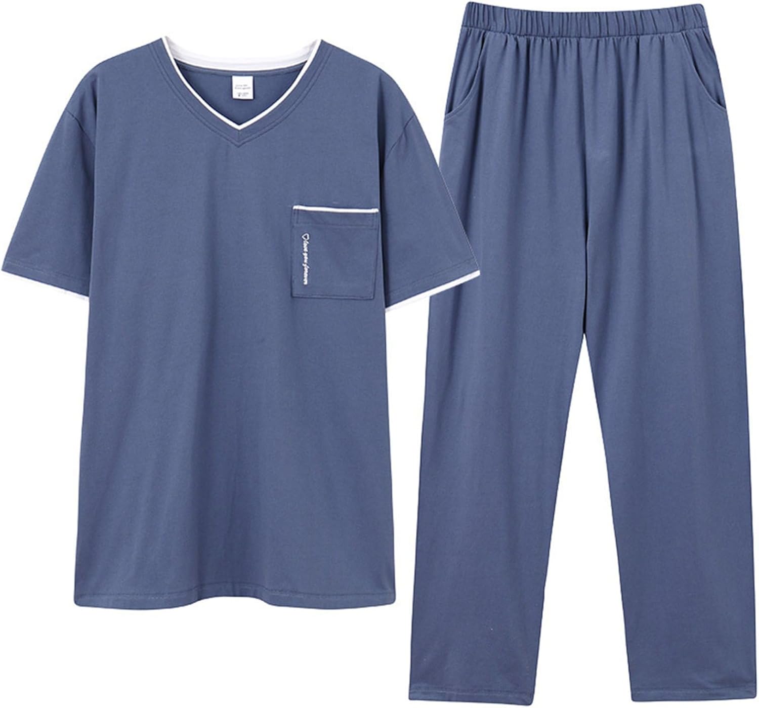 お風呂 寝巻き 部屋着 2点セット カジュアル 上下セット 長ズボン 半袖 気持ち良い 薄手 コットン ルームウェア メンズパジャマ