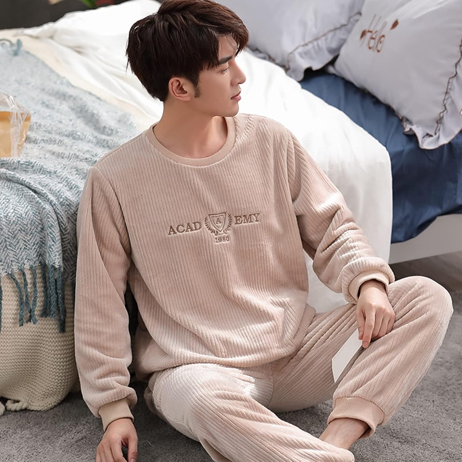 寝巻き 部屋着 柔らか もこもこ 暖か 寒さ対策 厚手 長ズボン 長袖 上下セット ナイトウェア ルームウェア 冬 メンズ パジャマ