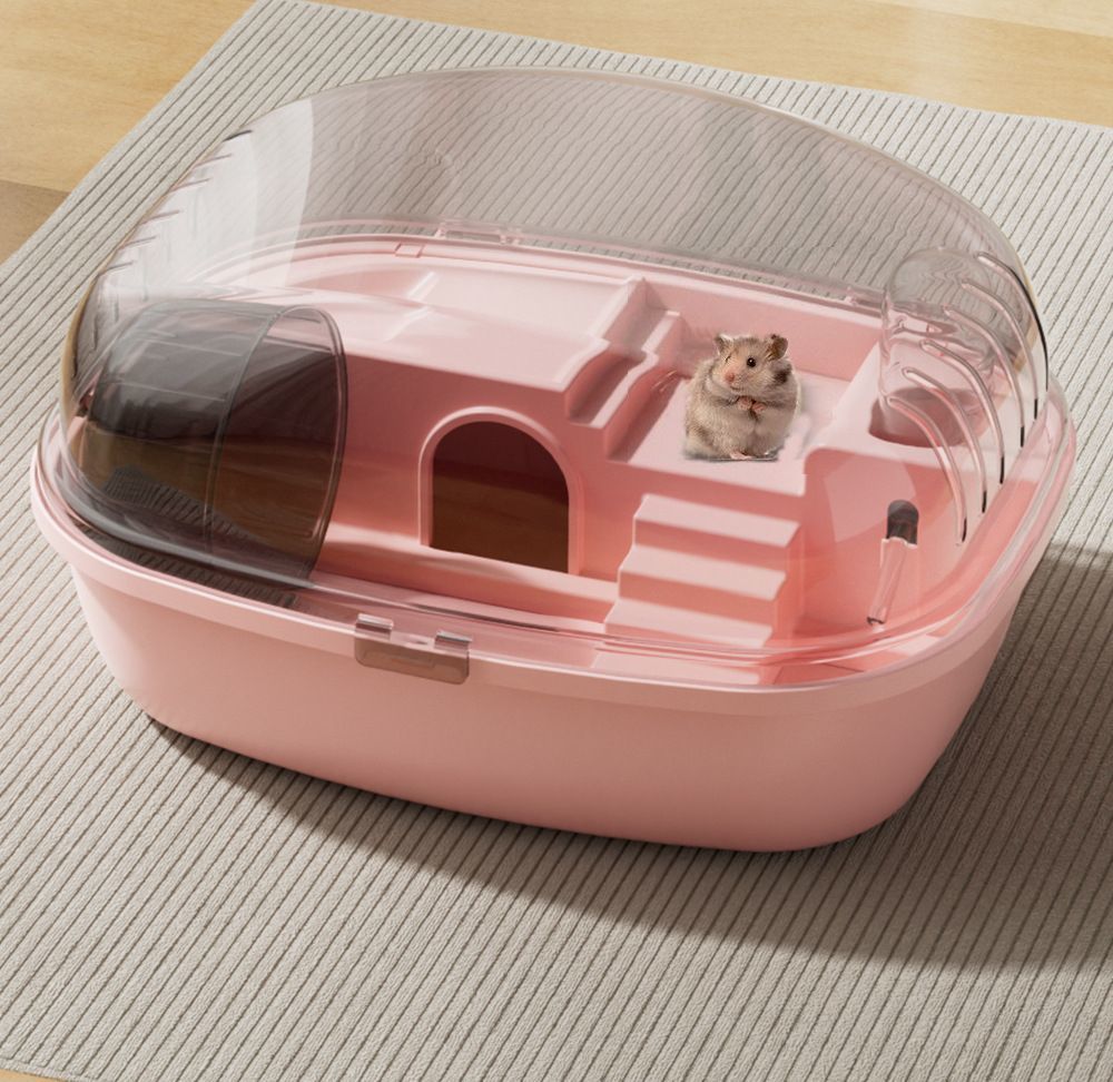 ピンク ブラック イエロー 寝床 遊び場 飼育用品 ペット用品 半透明 ベッド 回し車 給餌 給水 二階建て..