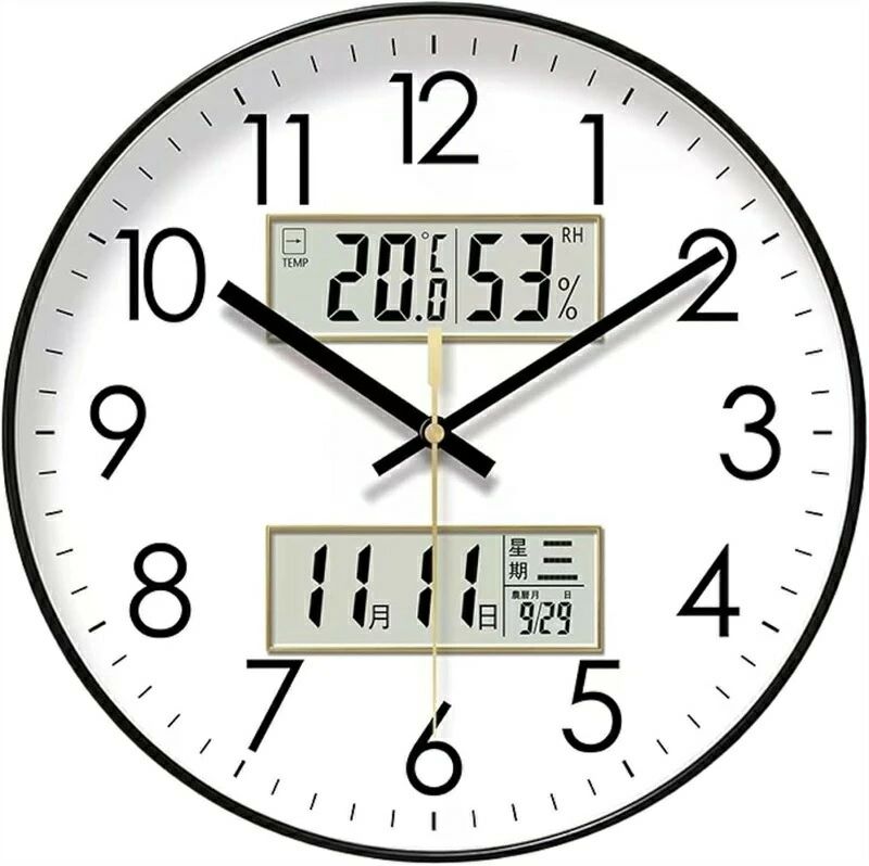 ブ おしゃれ 掛時計 湿度計 温度計 電波時計 連続秒針 静音 ディスプレイ LCD デジタル カレンダー 湿..