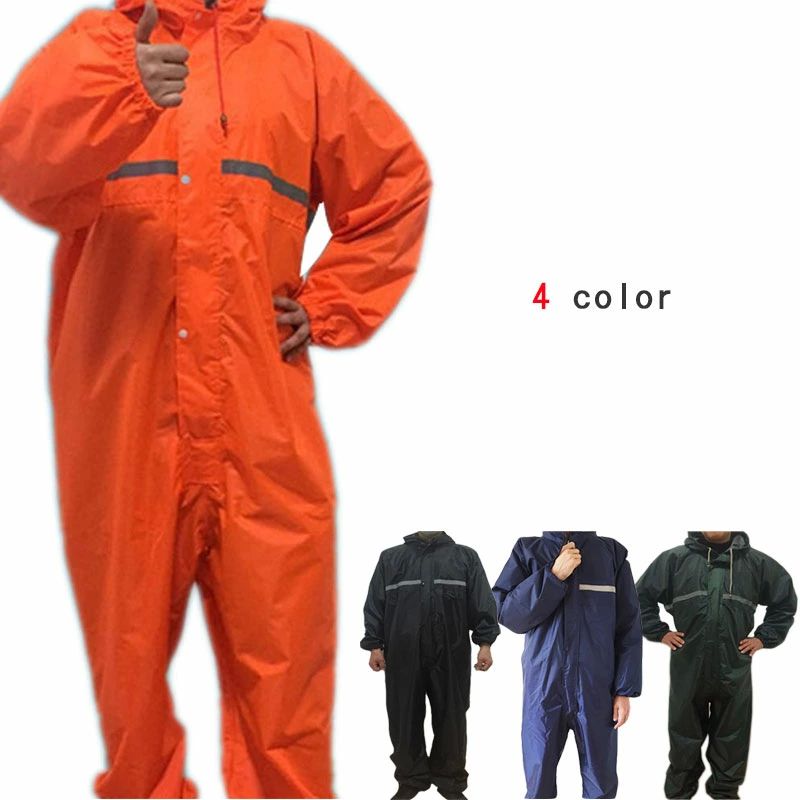 おしゃれ 作業服 ゴム袖口 連体型 オールインワン フード付き 防水 カッパ 雨合羽 レディース メンズ レインコート レインウエア