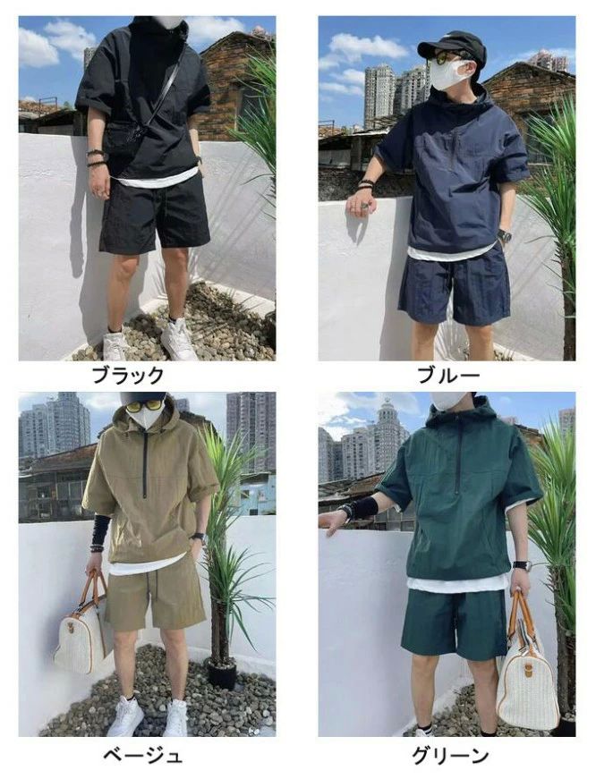メンズ 半袖 ワークシャツ ショートパンツ 薄手 スポーツ スウェット トレーニング アウトドア カジュアル 韓国ファッション