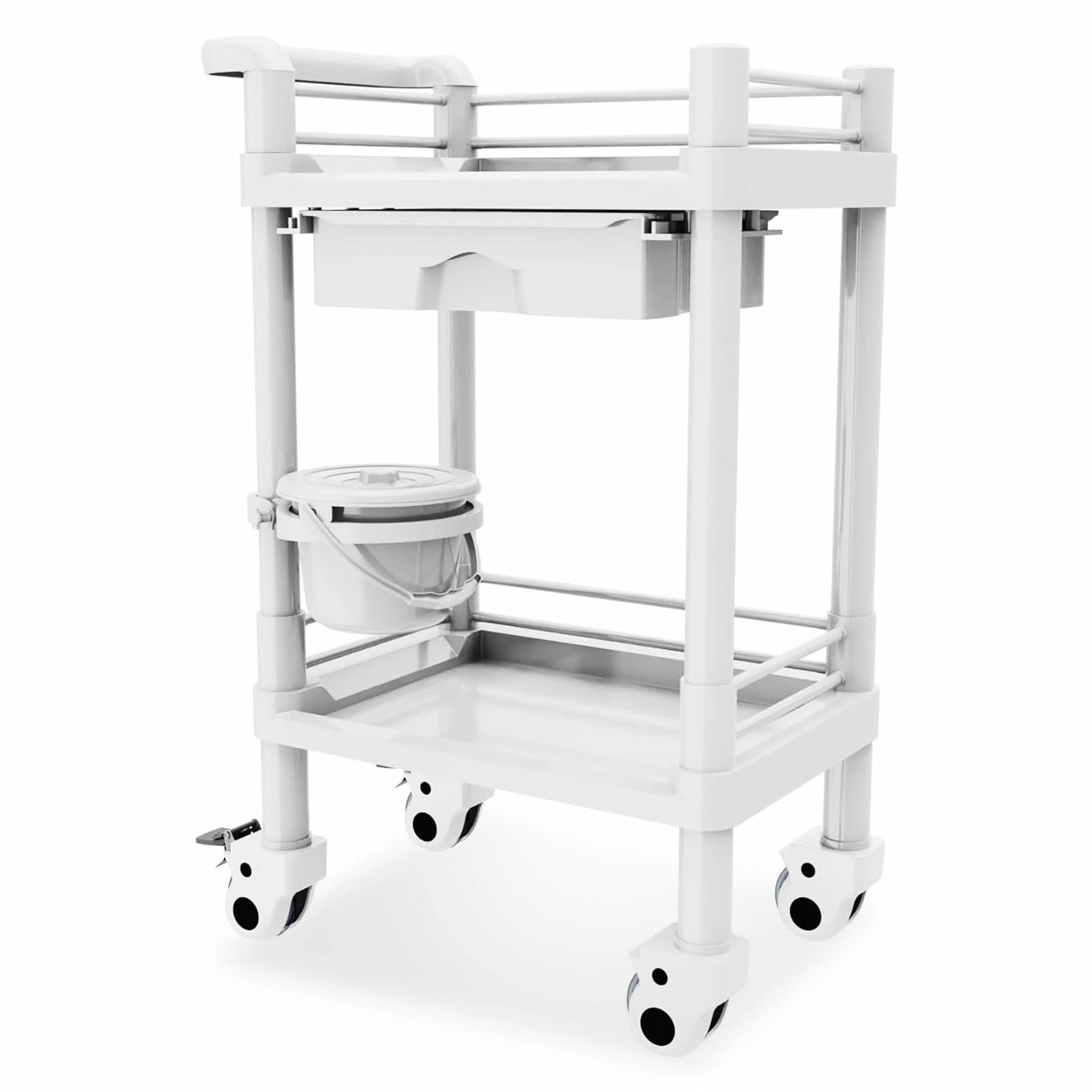 美容室 病院 回診車 引き出し ゴミ箱 ナースカート ブレーキ可能キャスター付き サービスカート ABS素..