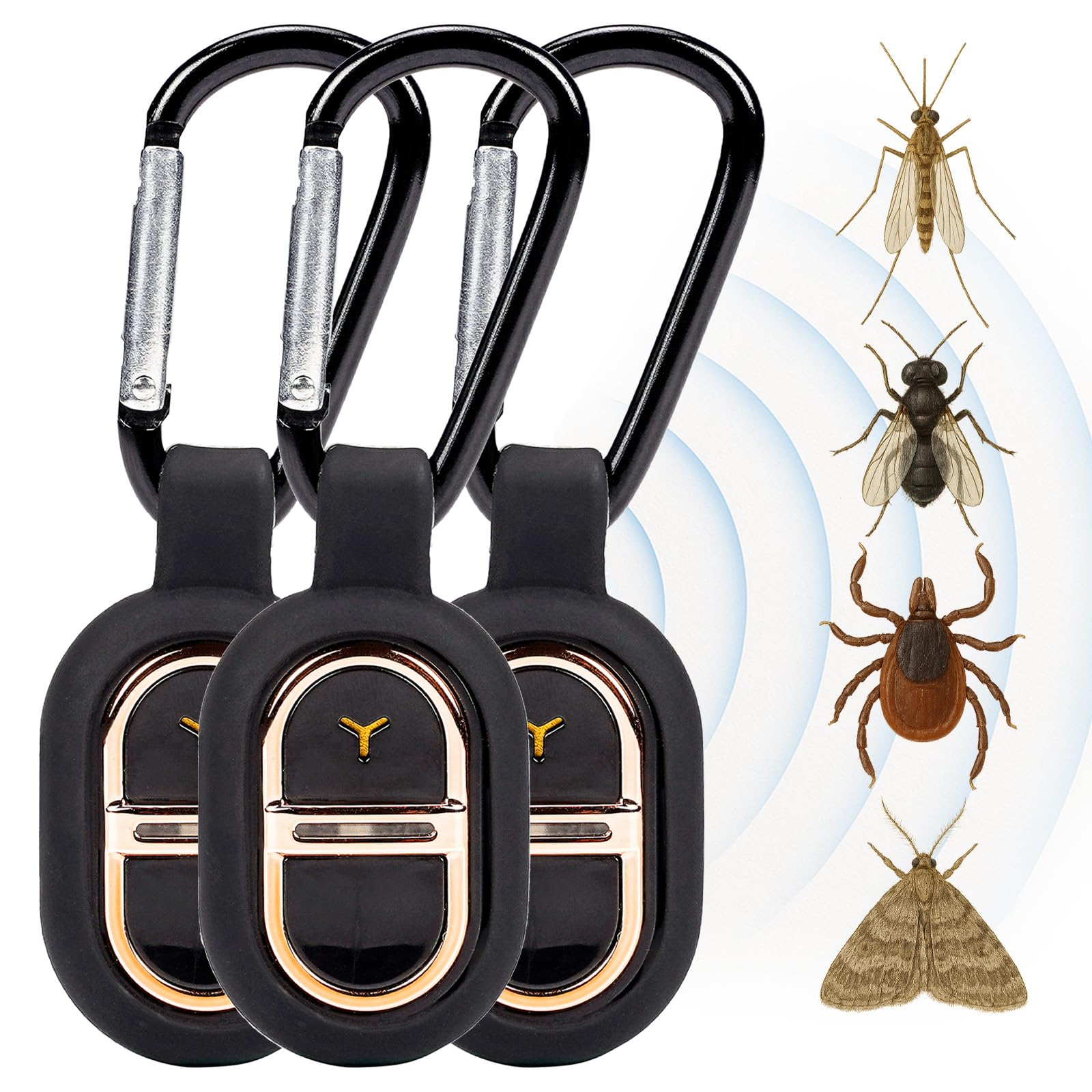 ペッ 子供 室内外兼用 静音 防水IPX5 360度虫対策 USB充電式 カラビナ付き 虫よけリング 蚊除け 超音波..