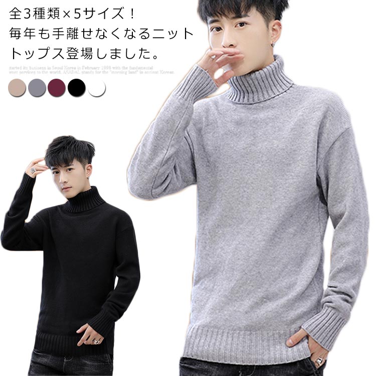 Other - 冬服 男性 トップス ニット 長袖 タートルネック ハイネック 無地ニット プルオーバーニット セーター ニット メンズ