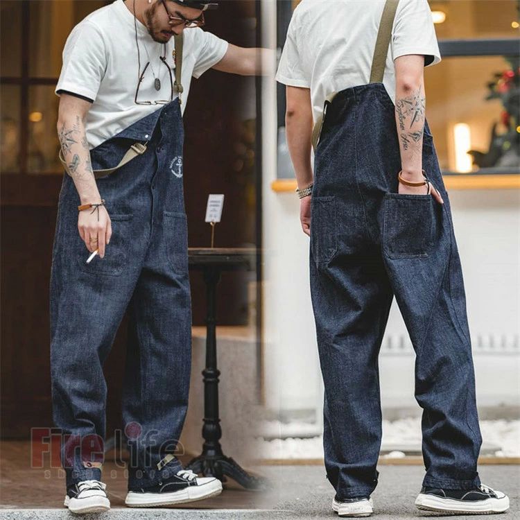 ワイドパンツ ロング ゆったり ジーンズパンツ 体型カバー つなぎ 大きいサイズ オールシーズン 秋 夏 デニムサロペット メンズ