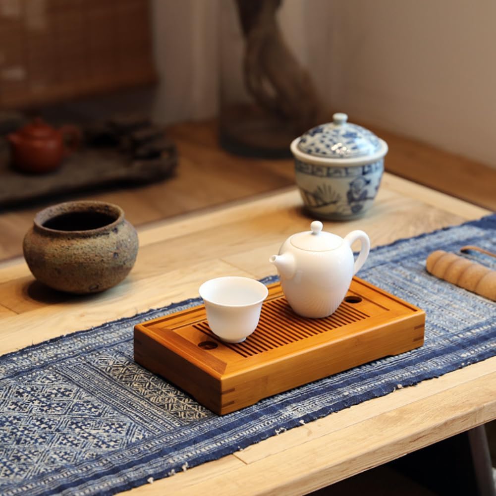排水式 茶器 中空 板は取り外し可能 竹製 ティープレート ティートレイ 貯水式茶盤