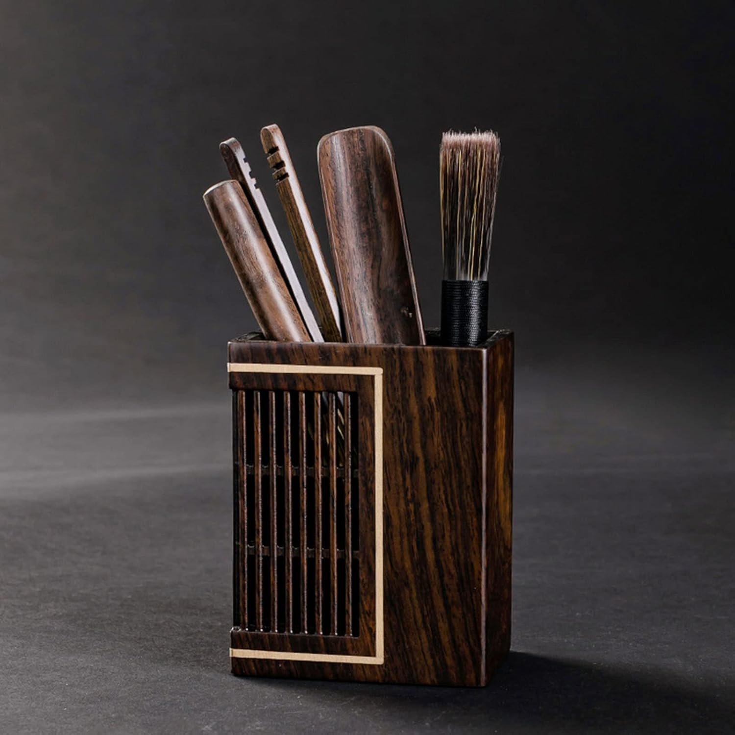 ティー用 家庭用 茶道アクセサリー 茶ツール お点前セット 檀木 カップフォーク 茶筒 茶挟 茶針 茶匙 5点セット 中国茶器六君子